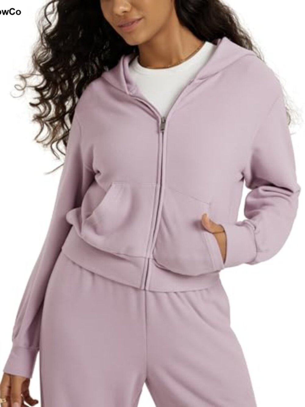 Cropped Full Zip Hoodie with Pockets, Brushed Stretch Fleece